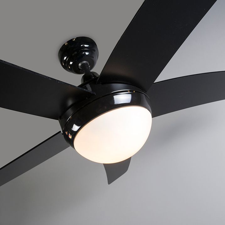 Qazqa Plafondventilator Zwart Met Hout Print 132cm Met Afstandsbediening - Cool