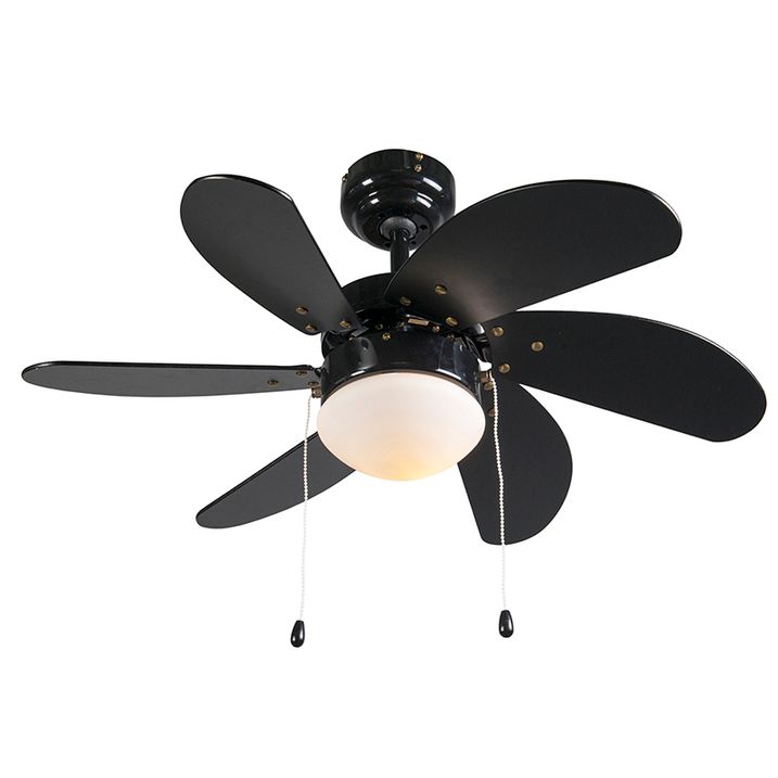 Qazqa Plafondventilator Zwart Met Hout Print 80cm Met Trekschakelaar - Fresh