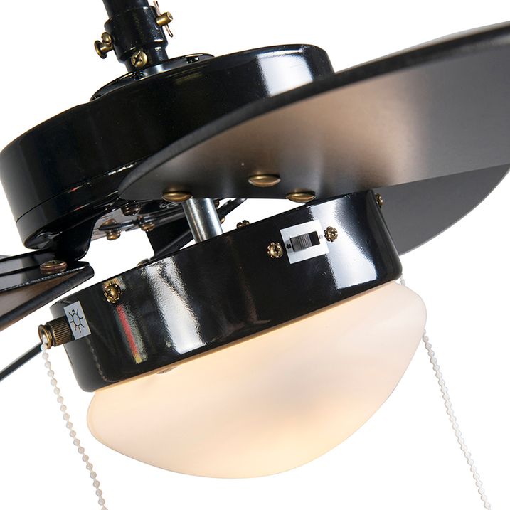 Qazqa Plafondventilator Zwart Met Hout Print 80cm Met Trekschakelaar - Fresh