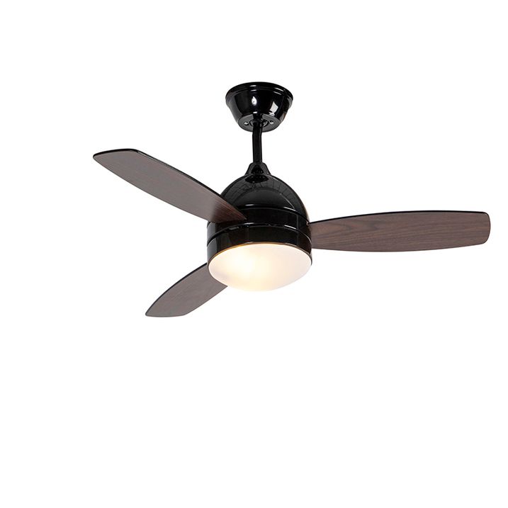 Qazqa Plafondventilator Zwart Met Hout Print 96cm Met Afstandsbediening - Rotar