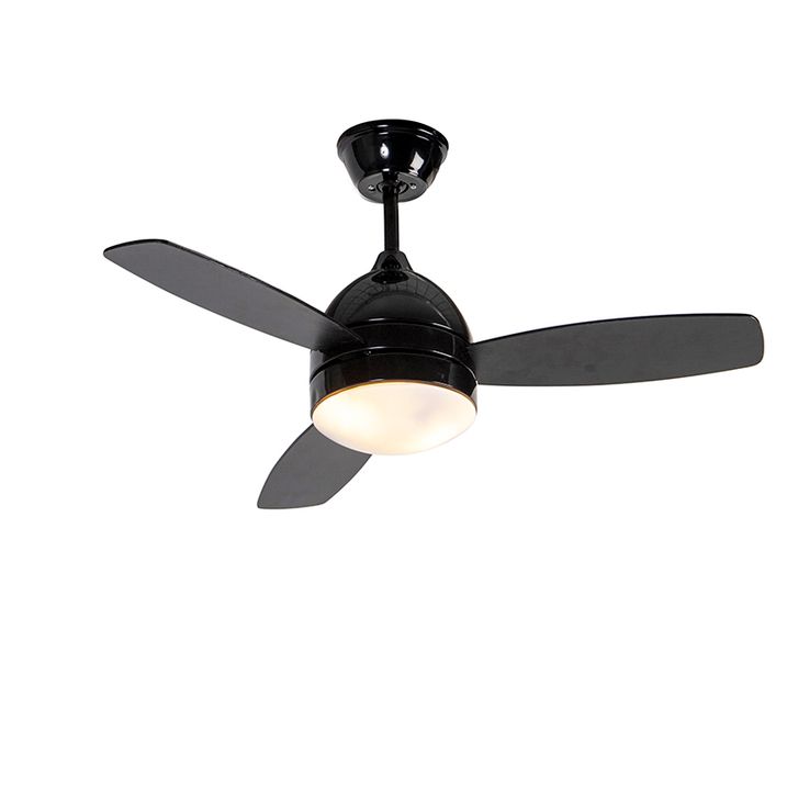 Qazqa Plafondventilator Zwart Met Hout Print 96cm Met Afstandsbediening - Rotar