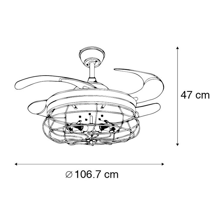 Qazqa Plafondventilator Zwart Met Inklapbare Bladen 107cm 5-lichts Met Afstandsbediening - Gaiola