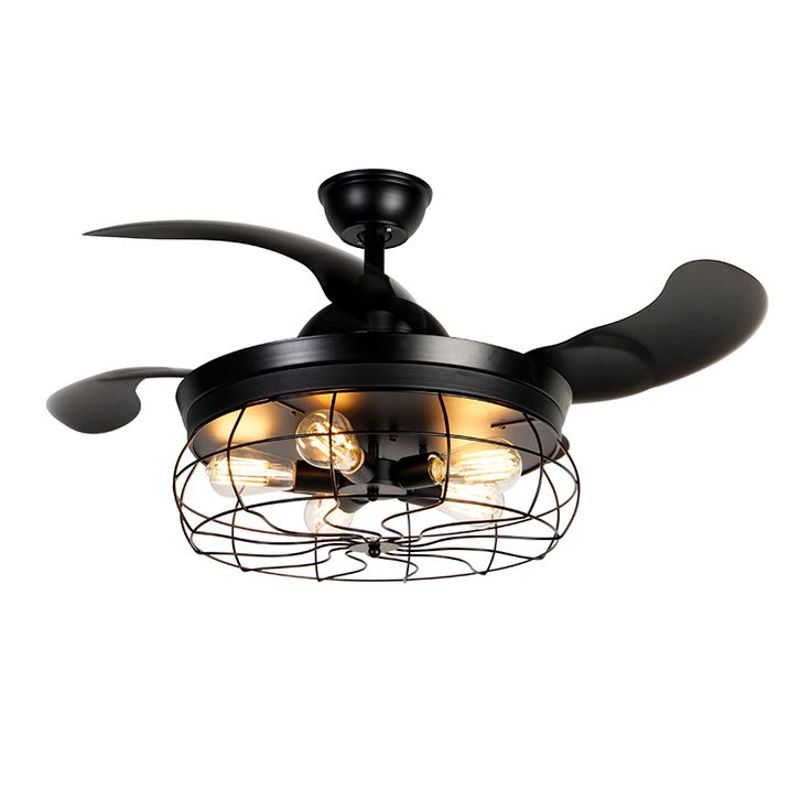 qazqa Plafondventilator zwart met inklapbare bladen 107cm 5-lichts met afstandsbediening - Gaiola