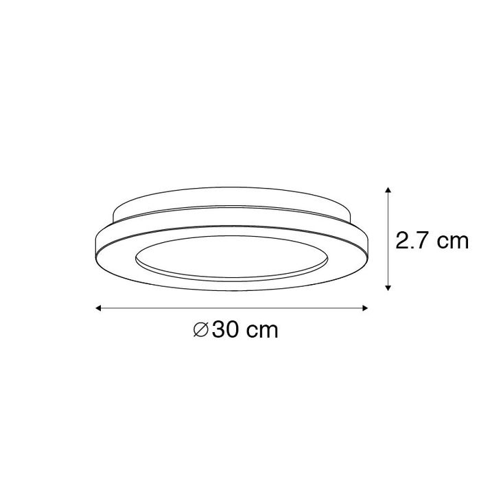 Qazqa Plafonnière Zwart 30cm Incl. LED 3-staps Dimbaar IP44 - Steve