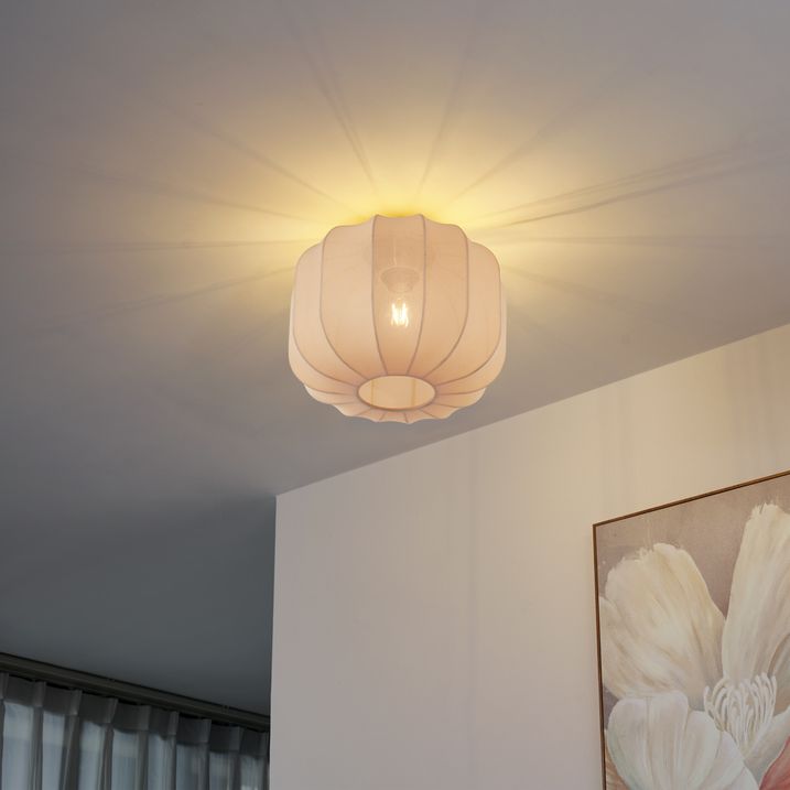 qazqa Japandi plafondlamp goud met beige kap - Pluni