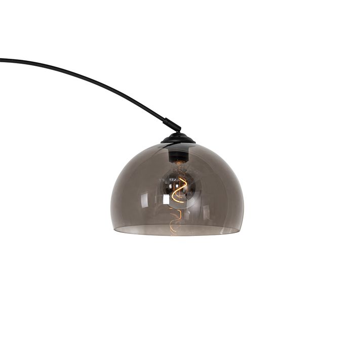Qazqa Moderne Booglamp Zwart Met Smoke Glas - Arc