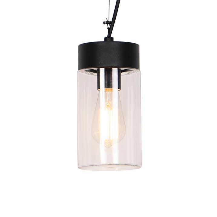qazqa Moderne hanglamp zwart met glas IP44 - Jarra