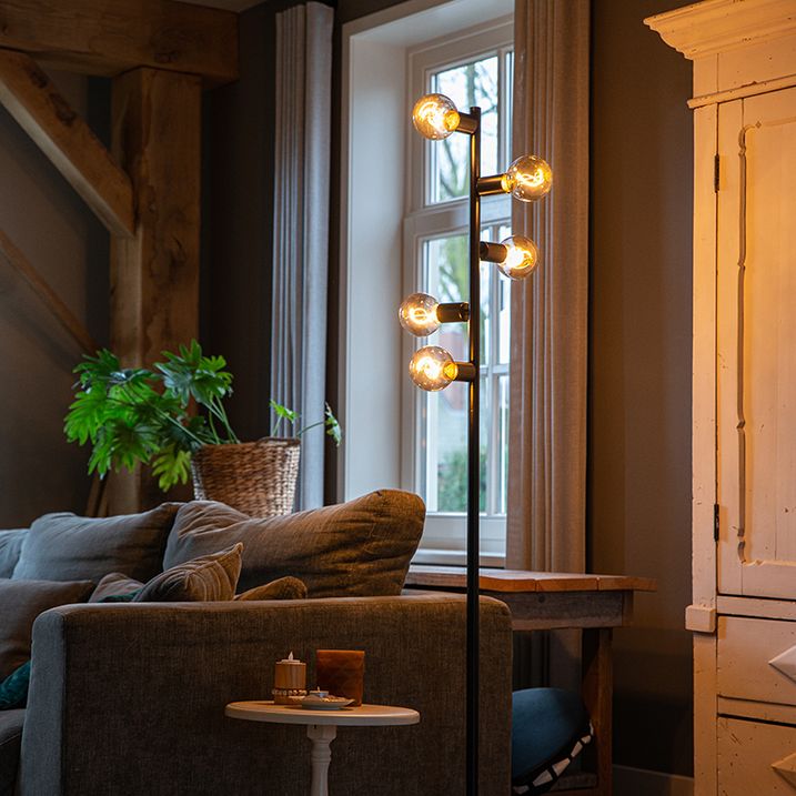 qazqa Moderne vloerlamp zwart 5-lichts - Facil