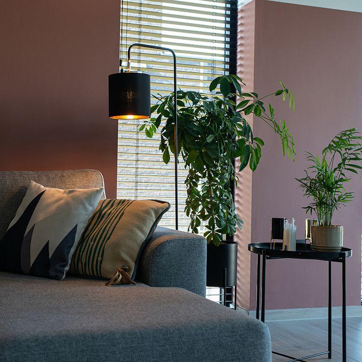 qazqa Moderne vloerlamp zwart met kap - Lofty