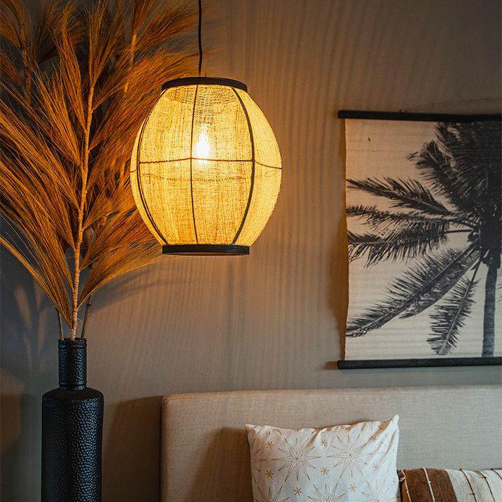 qazqa Oosterse hanglamp bruin stof 35 cm - Rob