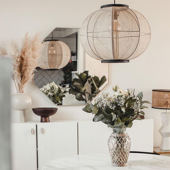 qazqa Oosterse hanglamp bruin stof 48 cm - Rob