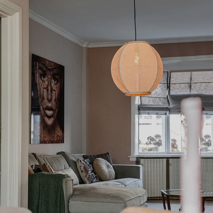 qazqa Oosterse hanglamp naturel stof 46 cm - Rob