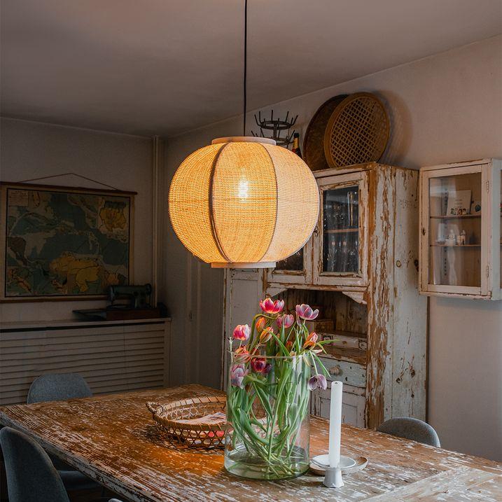 qazqa Oosterse hanglamp naturel stof 48 cm - Rob