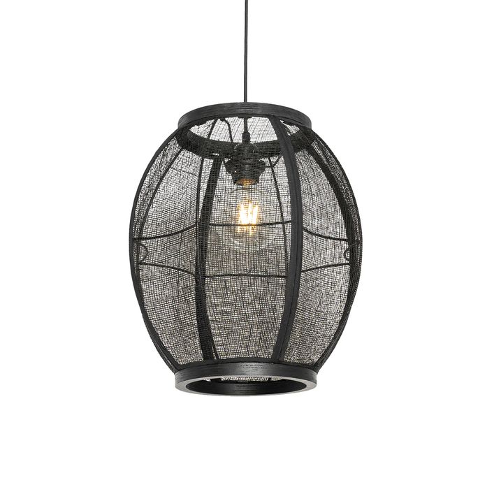 Qazqa Oosterse Hanglamp Zwart Stof 35 Cm - Rob