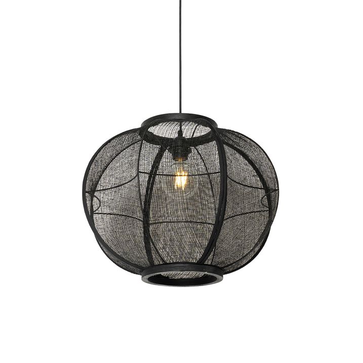 qazqa Oosterse hanglamp zwart stof 48 cm - Rob