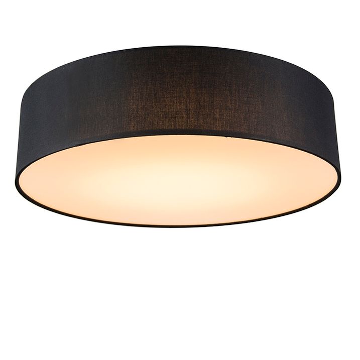 Qazqa Plafondlamp Zwart 40 Cm Incl. LED - Drum LED