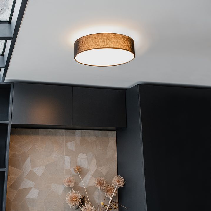 qazqa Plafondlamp zwart 40 cm incl. LED - Drum LED