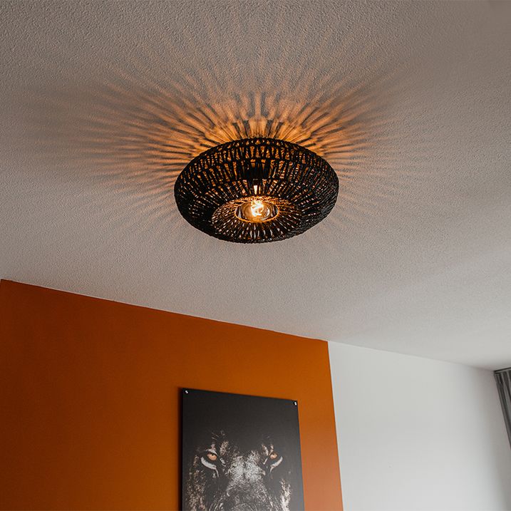 qazqa Retro plafondlamp zwart touw 50cm - Lina