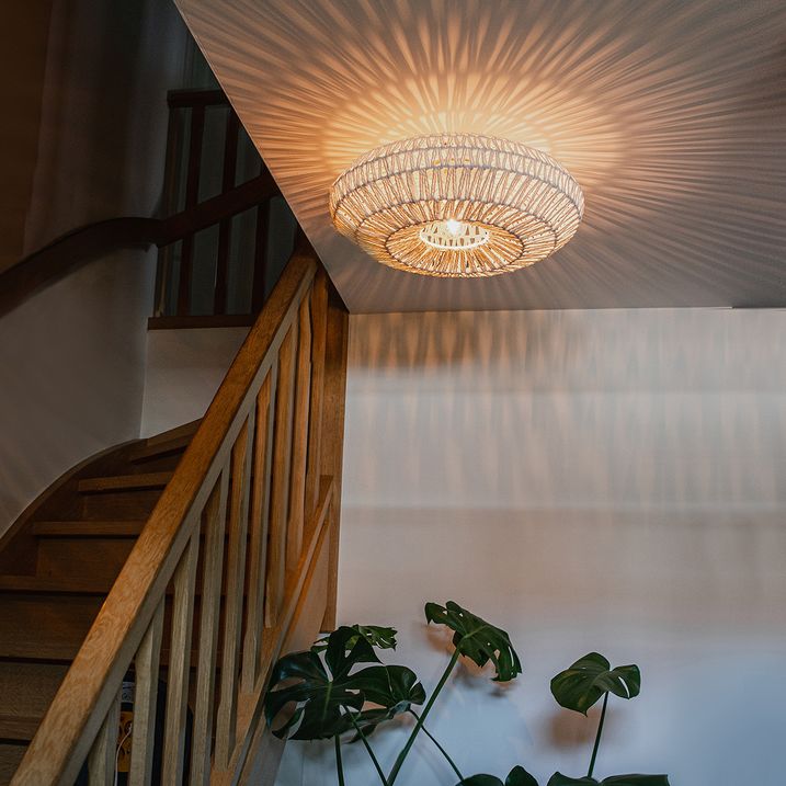 qazqa Retro plafonnière wit touw rond - Lina