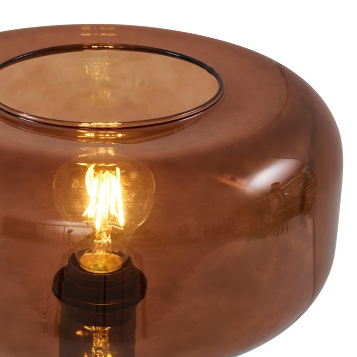 Qazqa Retro Tafellamp Zwart Met Brons Glas - Bizle