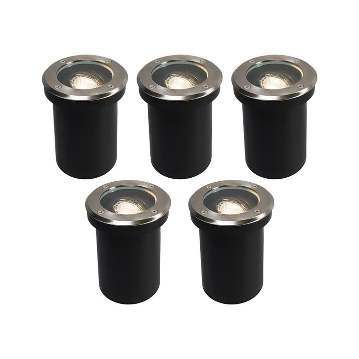 qazqa Set van 5 buiten grondspots RVS IP65 - Delux