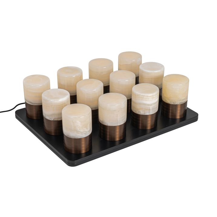 qazqa Set van 12 tafellampen donkerbrons RGBW oplaadbaar incl. laadstation - Alessia