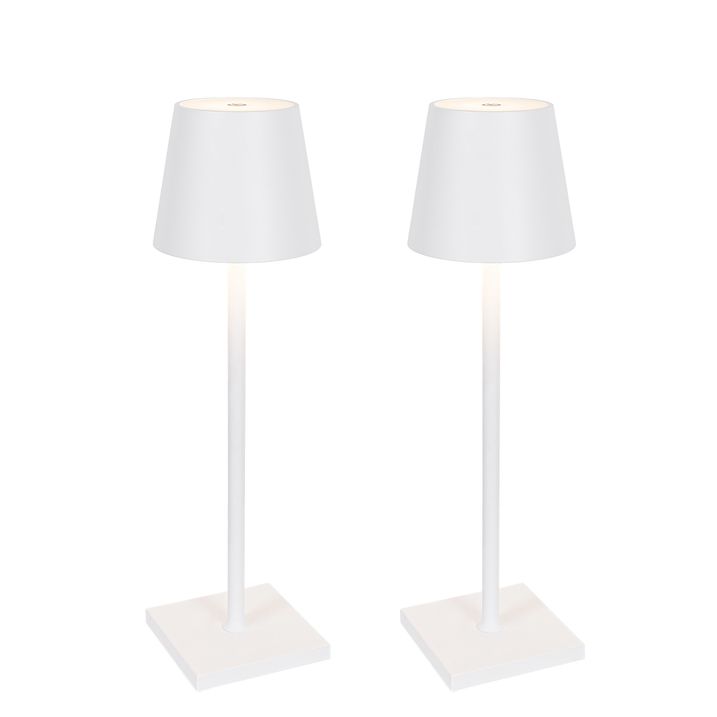 qazqa Set van 2 buiten tafellamp wit incl. LED en dimmer oplaadbaar - Janet
