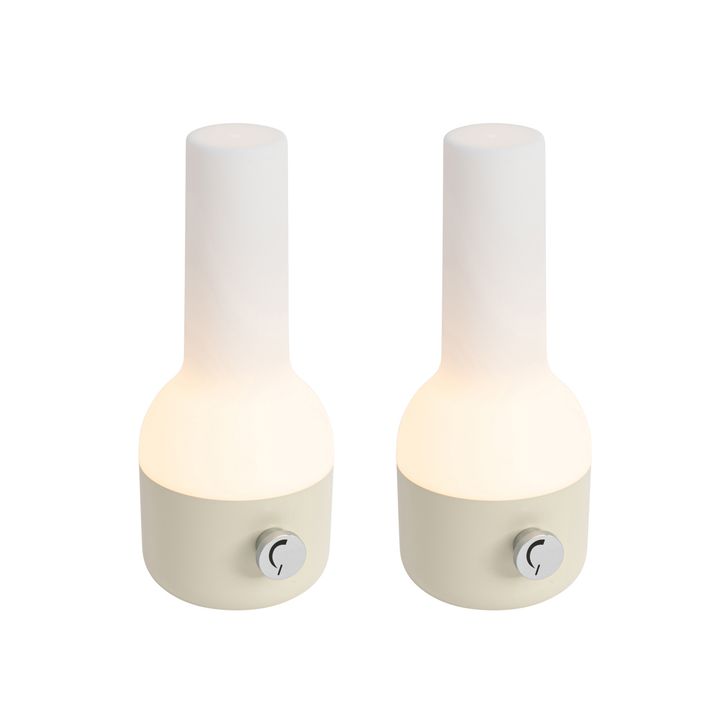 qazqa Set van 2 buiten tafellampen beige met wit incl. LED oplaadbaar - Haard