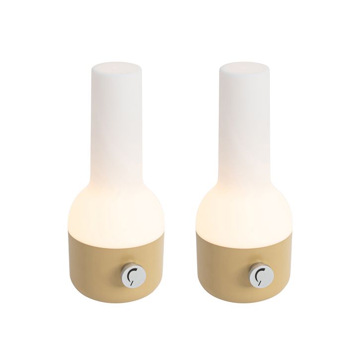 qazqa Set van 2 buiten tafellampen goud met wit incl. LED oplaadbaar - Haard