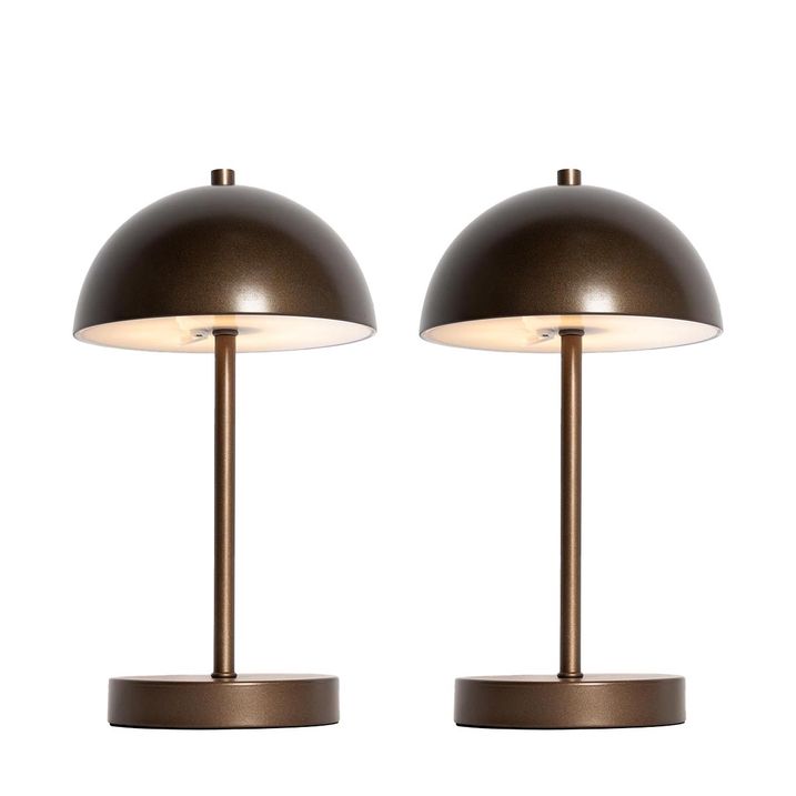 qazqa Set van 2 buiten tafellampen mushroom donkerbrons oplaadbaar - Keira