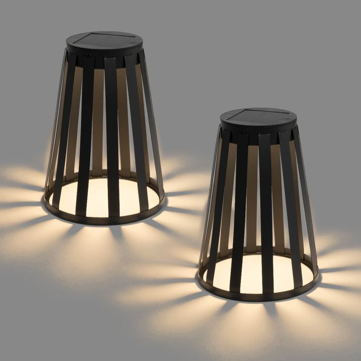 qazqa Set van 2 buiten tafellampen zwart incl. LED 3-staps dimbaar solar en oplaadbaar - Penny