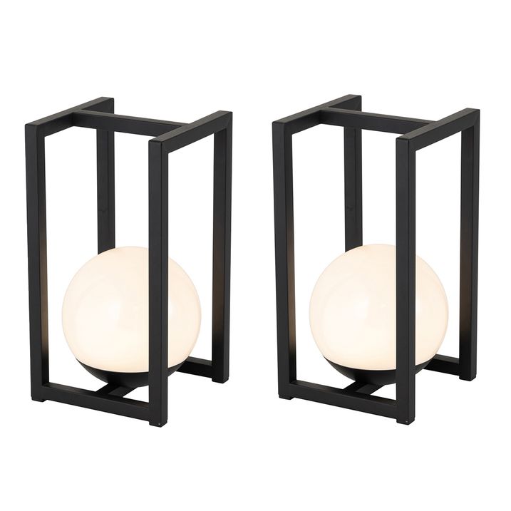 qazqa Set van 2 buiten tafellampen zwart met touch oplaadbaar - Nowi