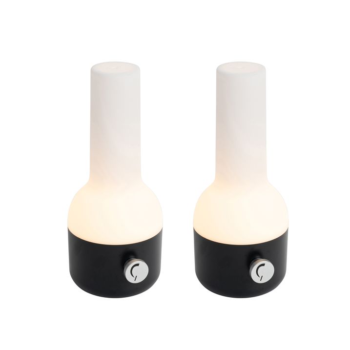 qazqa Set van 2 buiten tafellampen zwart met wit incl. LED oplaadbaar - Haard