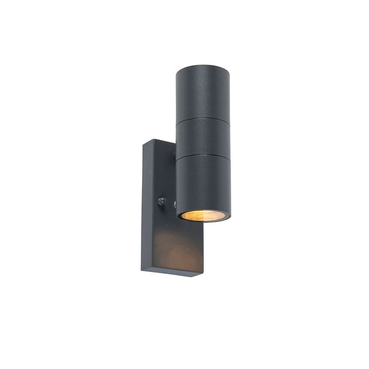 Qazqa Set Van 2 Buiten Wandlamp Donkergrijs 2-lichts Schemersensor - Duo