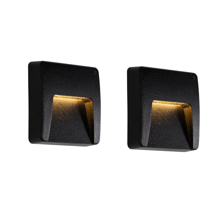 qazqa Set van 2 buiten wandlampen zwart vierkant incl. LED IP65 - Gem