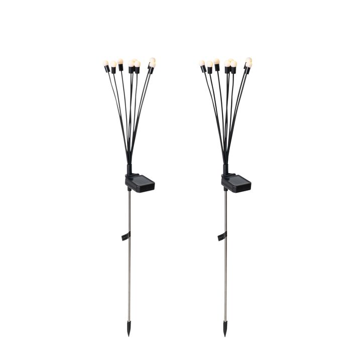 qazqa Set van 2 buitenlampen zwart incl. LED met solar en grondpin - Fire Fly
