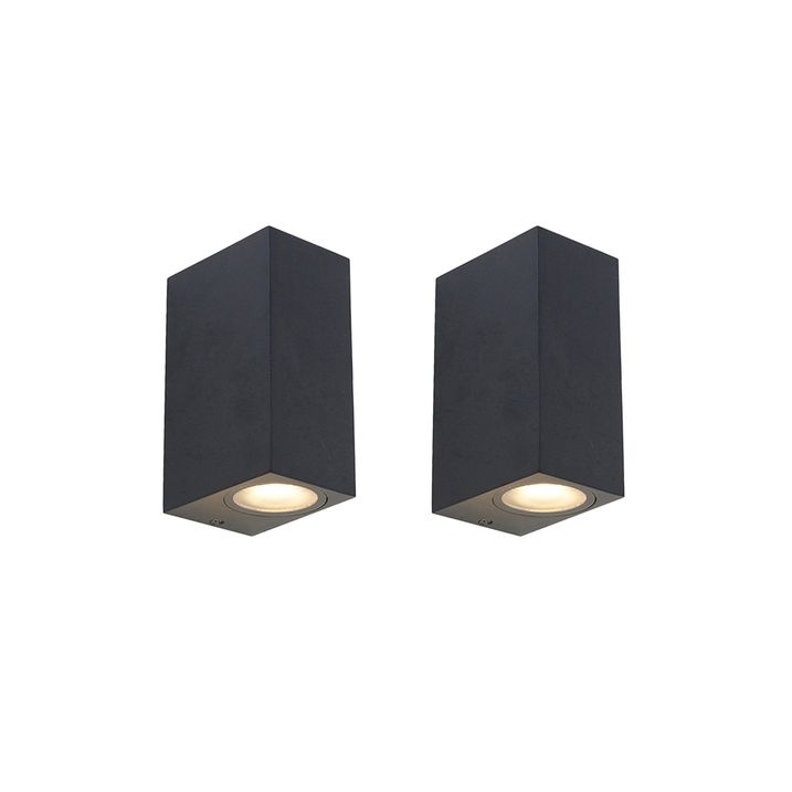qazqa Set van 2 moderne wandlampen zwart 2-lichts IP44 - Baleno