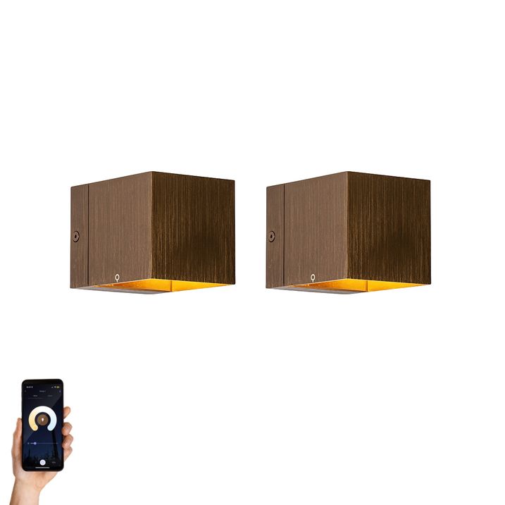 qazqa Set van 2 smart wandlamp donkerbrons 8 cm incl. Wifi G9 - Transfer qazqa Set van 2 smart wandlamp donkerbrons 8 cm incl. Wifi G9 - Transfer