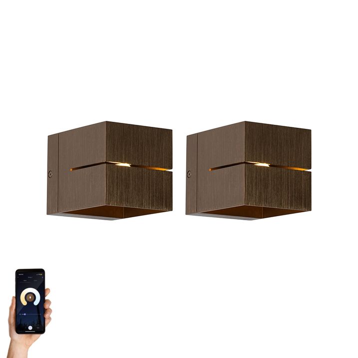 qazqa Set van 2 smart wandlampen donkerbrons 9 7 cm incl. Wifi G9 - Transfer Groove