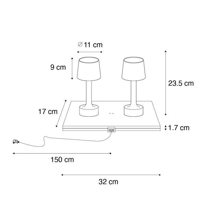 Qazqa Set Van 2 Tafellampen Goud Met Beige RGBW Oplaadbaar - Elise