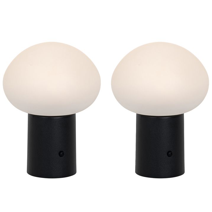 qazqa Set van 2 tafellampen mushroom zwart incl. LED oplaadbaar - Louise