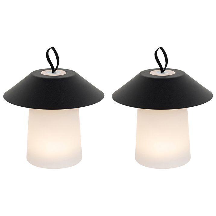 qazqa Set van 2 tafellampen mushroom zwart incl. LED oplaadbaar - Ivan