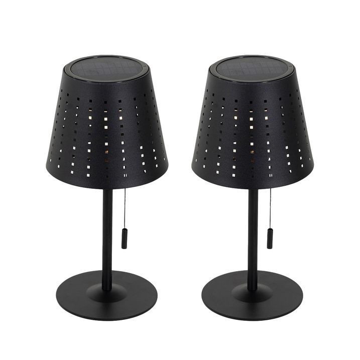 qazqa Set van 2 tafellampen zwart oplaadbaar en solar - Ferre