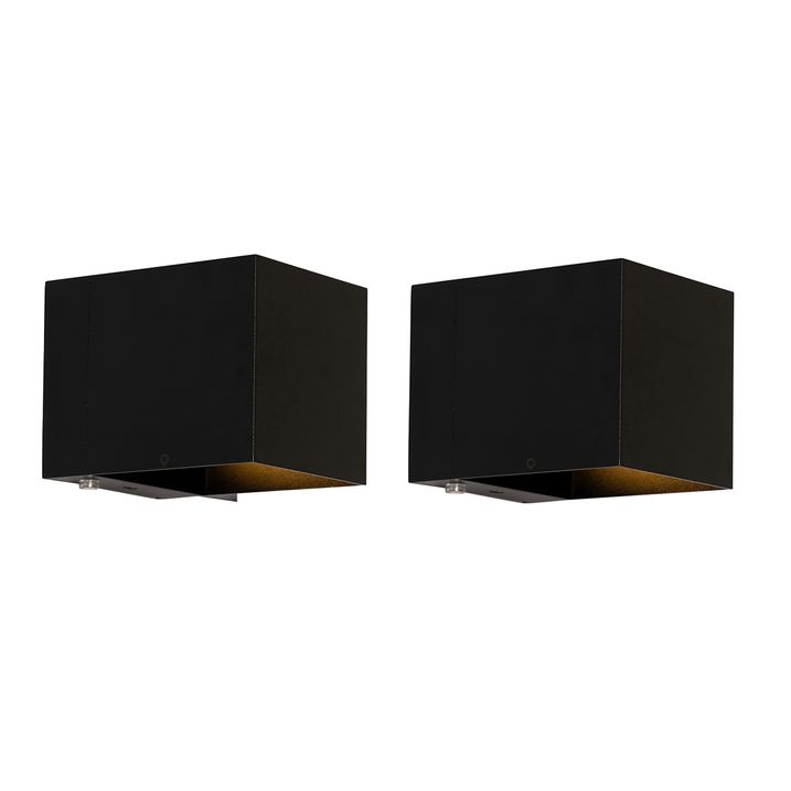 qazqa Set van 2 wandlampen zwart met dimmer oplaadbaar - Joris qazqa Set van 2 wandlampen zwart met dimmer oplaadbaar - Joris