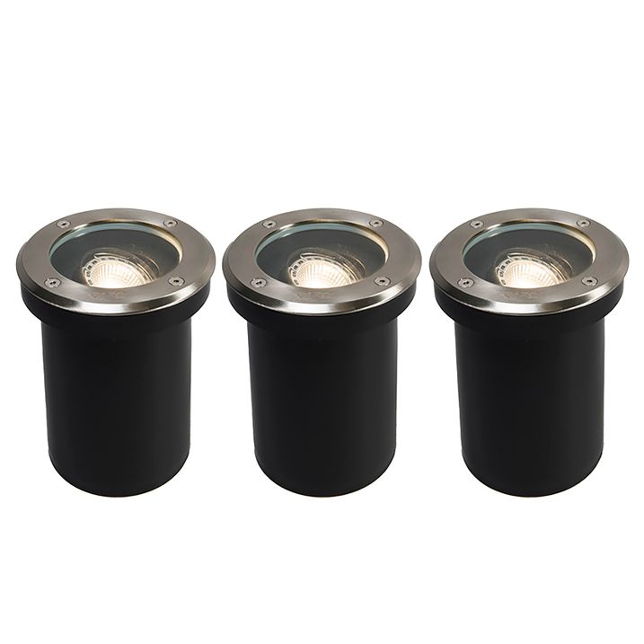 qazqa Set van 3 buiten grondspots staal verstelbaar IP65 - Delux