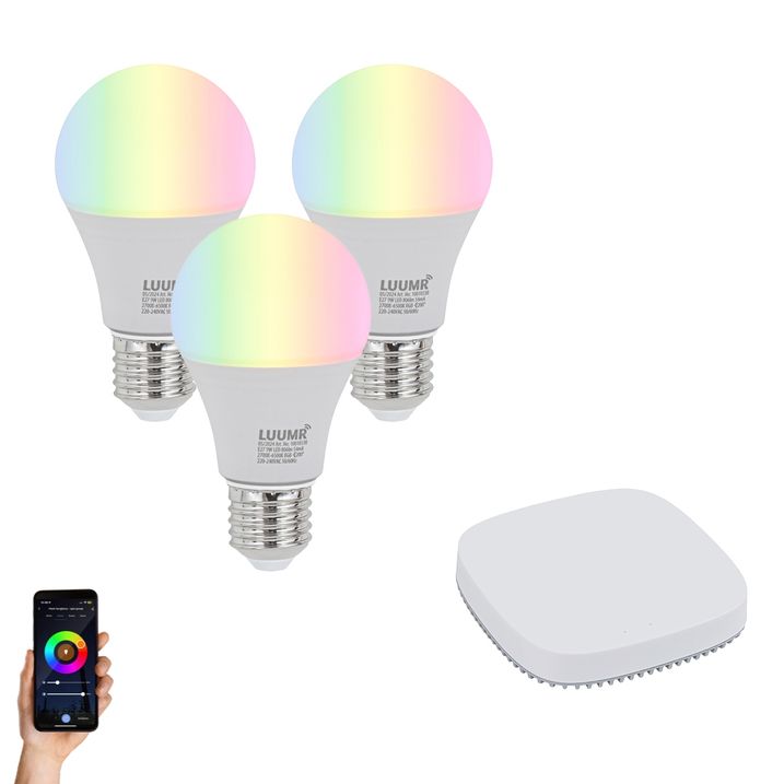 qazqa Set van 3 smart E27 dimbare LED lampen A60 9W 806 lm 2700K-6500K incl. Zigbee Smart Hub