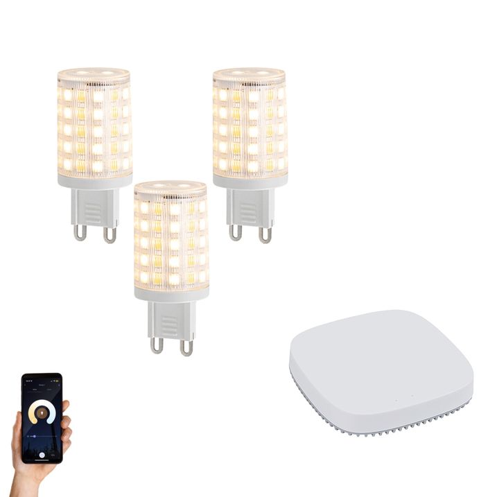 qazqa Set van 3 smart G9 dimbare LED lamp 2.5W 250 lm 2700K-6500K incl. Zigbee Smart Hub