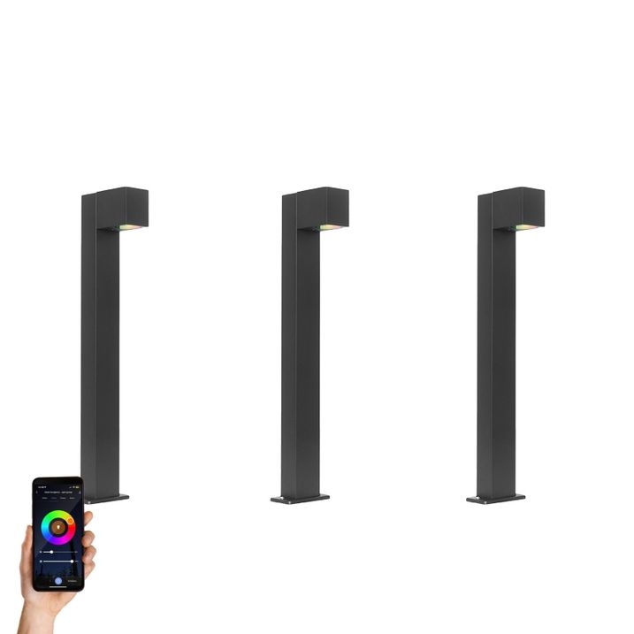 qazqa Set van 3 smart staande buitenlampen zwart 65cm IP44 - Baleno