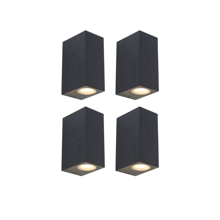 qazqa Set van 4 moderne wandlampen zwart 2-lichts IP44 - Baleno