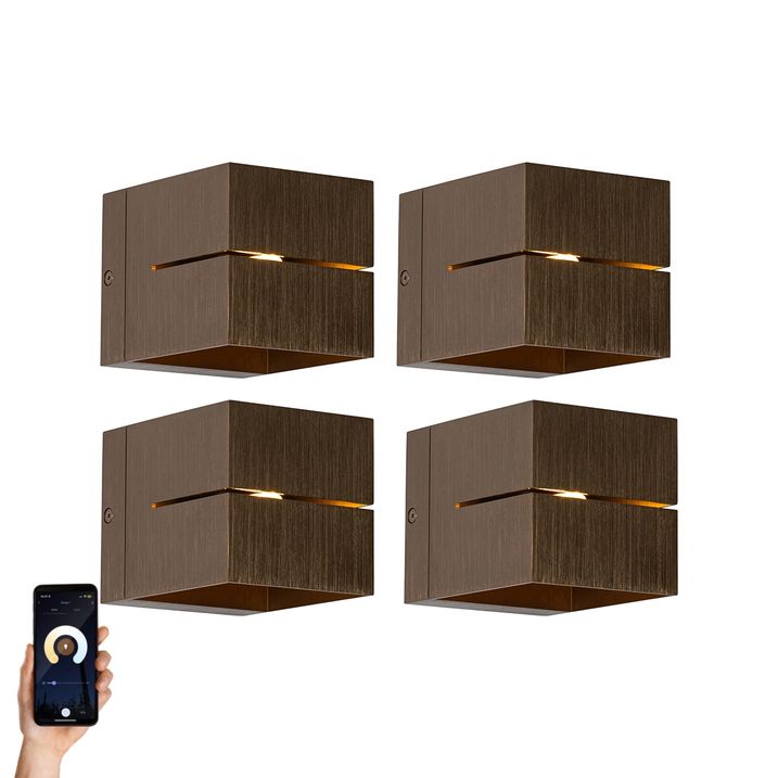 qazqa Set van 4 smart wandlampen donkerbrons 9 7 cm incl. Wifi G9 - Transfer Groove